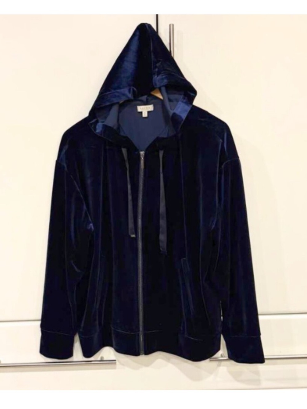 Velvet Hooded Zip Cardigan - Navy
